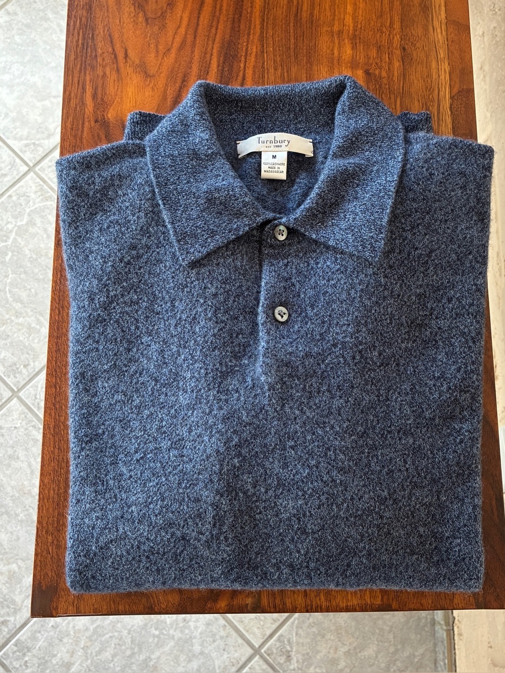 Blue Cashmere Polo Collar Sweater